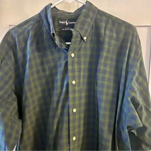 Ralph Lauren Blue-Green Plaid Blake Shirt-Men Large
